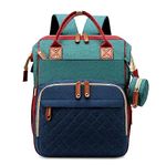 House of Quirk Diaper Bag Maternity Standard Backpack, Baby Girl Boy Diaper Bag For Dad Mom With 16 Pockets, Pad, Pacifier Case For Travel (Green/Blue)