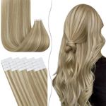 fshine Blonde Tape in Human Hair Extensions 20 Inch Dark Ash Blonde Mixed with Golden Blonde Tape in Hair Extensions Soft Hair Tape in Extensions Remy Human Hair for Women 20pcs 50g