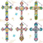 Ireer 6 Pcs Cross 5D Diamond Art Kit for Adult DIY Painting Kit Religious Crystal Cross Diamond Bookmarks for Reading Lover Home Office School Project Read DIY Crafts Gifts, 6 Styles