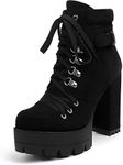 Susanny Sexy High Heels for Women Boots Round Toe Platform Booties Lace Up Suede Side Zipper Ankle Bootie, Black-suededb, 9.5