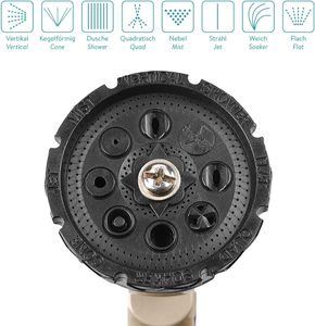 Navaris High Pressure Garden Hose Nozzle – 8-Way Metal Spray Gun for Lawn, Car, Plants