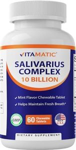 Vitamatic Salivarius Complex 10 Billion Chewable Mint Flavored Tablet - 60 Count - Oral Health Chewable Probiotics + Prebiotics - Supports Healthy Teeth, Gums, & Better Breath