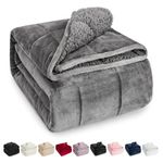 Wemore Sherpa Fleece Weighted Blanket for Adult, 20 lbs Dual Sided Cozy Fluffy Heavy Blanket, Ultra Fuzzy Throw Blanket with Soft Plush Flannel Top, 60 x 80 inches for Queen Size Bed, Grey on Both Sides