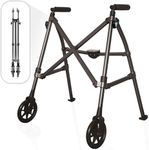 Stander Wonder Walker Short, Junior Lightweight Foldable Space Saver Rolling Walker for Adults, Seniors, and Elderly, Petite Walker with 6-inch Wheels and Ski Glides for Mobility Support, Black Walnut