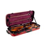 Crossrock Deluxe Fiberglass Double Case with TSA Lock for Two Full-Size Violins Includes Protective Blanket,Hygrometer,Removable Shoulder Straps-Red (CRF2020DVRD)