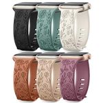 6 Pack Floral Engraved Bands Compatible with Apple Watch Bands 44mm for Women 40mm 41mm 45mm 46mm 49mm, Adjustable Comfortable Silicone for iWatch Band 38mm Womens Series Ultra SE 10 9 8 7 6 5 4 3 2 1