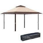 Outsunny 13' x 13' Outdoor Pop-Up Party Tent Canopy with Top Vent, 3-Level Adjustable Height, and Roller Bag, Khaki