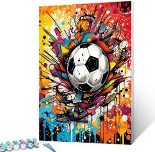 Extreme Sports Soccer Oil Paint by Numbers for Adults Kids Men Sports Digital Painting Kits for Beginner Oil Pictures Graffitic Football Paintwork Home Room Decor 16''Wx20''H Pop Gift（DIY Frame）