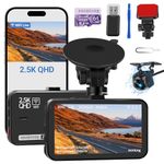 Dash Cam Front and Rear Camera, Dash Cam WiFi/APP Control Dashcam W/ 64GB Card, 2.5K Dash Cam Front + 1080P Rear Car Camera Dash Cam W/Super Night Vision, Loop Recording, G-Sensor, Max Support 256GB