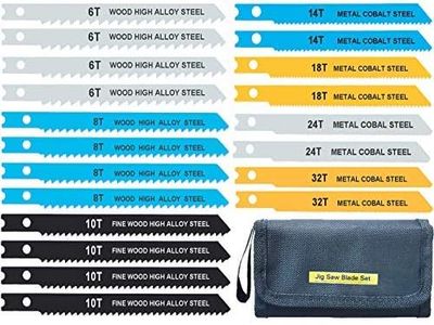 20-Piece Universal Jig Saw Blade Set for Wood,Plastic and Metal Cutting with Tool Bag Universal Design fits All Name Brand and Import jig saws