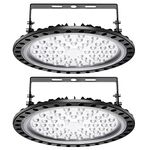 Viugreum 2 Pack 200W UFO LED High Bay Light, 20000LM Ultra Thin LED Warehouse Lighting 6500K Daylight White, IP65 Waterproof Commercial Bay Lighting Shop Area Workshop Garage Lights Fixtures