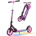 BELEEV V9 Scooters for Kids Ages 6+ with Light-Up Stem & Deck, 2 Wheel Scooter for Adults Teens, Big Wheel Scooter for Boys and Girls, 4 Adjustable Height, Max Load 220 lbs(Galaxy Purple)
