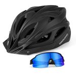 Odoland Adult Bike Helmet with Cycling Sunglasses,Bicycle Helmet Mountain Road Bike Cycling Certified Lightweight Adjustable Helmet for Men Women,Matte Black