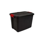 Strata Heavy Duty Large Storage Box with Lid, 60L, Lockable storage box, Indoor and Outdoor Storage, Storage Box with Clip Lock, Black Storage Box with Red Handles