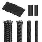4roll 5m/roll Black PET Expandable Braided Cable Wire Sleeving Cable Wrap Snake Cord Protector, with 20pcs Heat Shrink Tube(8/10mm), for Audio Video Home Device Cable Automotive Wire(6/8/12/16mm)