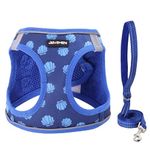 JdotMIN Plaid Dog Harness and Leash Set, Extra-Small/Small to Medium Dog and Cat Vest Harness No Pull, Escape Proof, For Walking Puppy and Kitten, For Travel and Car (Navy Blue, S)