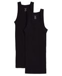 2(X)IST Men's Essential Cotton Square Cut Tank 2-pack Base Layer Top, Deep Black, S UK