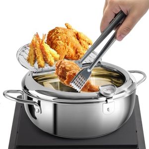 Alpen Deep Fryer Pot, Tempura Frying Pan, Stainless Steel Frying Pot With Thermometer, Lid And Oil Drip Drainer Rack for Kitchen French Fries Chicken Wings and Shrimp (Silver, 3.2L)