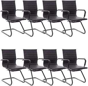 DM Furniture Office Desk Chair No Wheels Set of 8 PU Leather Computer Chairs Mid Back Guest Chairs for School Reception Conference Waiting Room, Vintage Charcoal