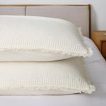 Waffle Pillow Shams Ivory Standard Set of 2 Off White Cotton Cream Fringed Tassel Pillowcases Decorative Textured Waffle Weave Quilted Pillow Case 20×26