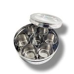 STL Masala Dabba (Spice Box) | Authentic Indian Style Stainless Steel Masala Dabba | with 7 Removable Compartments & 2 Spoons | See through Lid | (18.5cm)