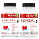 Renew Actives CoQ10 Ubiquinone Supplement: 200mg CoenzymeQ10 Caps - Cardiovascular, Helps with Migraine & Headaches, & Immune System Health Boost - High Potency Oxidized CoQ10-60 Capsules (2packs)