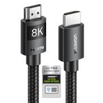 UGREEN 8K@60Hz Certified HDMI 2.1 Cable 2M Ultra Speed 10K 60Hz 4K 240Hz Braided Cord Support 48Gbps Dynamic HDR eARC Dolby Atmos HDCP Compatible with PS5 PS4 Xbox Roku TV HDTV Blu-ray Projector