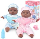 Toy Choi's Twin Baby Dolls – 30cm Black Doll Set with Rompers and Hat, Baby Doll with Bottle and Pacifier Accessories for 2 3 4 5 Year Old Boys and Girls