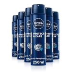 NIVEA Men Protect & Care Spray (6 x 250ml), Anti-Perspirant for 72H Protection, Gentle and Effective Deodorant Free From Alcohol