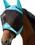 Harrison Howard Pro Luminous Horse Half Face Fly Mask Large Eye Space with Ears UV Protection for Horse Teal M