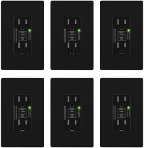 LIDER 15A GFCI Outlet, Tamper-Resistant Receptacle with Self-Test, LED Indicator, Anti-Interference (No-False-Trip) Protection, Screwless Wall Plate, ETL Listed, Thermoplastic, Matte Black, 6-Pack
