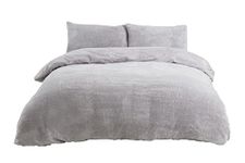 Sleepdown Teddy Fleece Duvet Cover Quilt Bedding Set with Pillow Case Thermal Warm Cosy Super Soft - Single - Grey