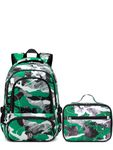 BLUEFAIRY Kids Backpack with Lunch Box Set for Boys Girls, Camo Green, 17 Inch