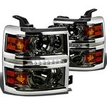 DNA MOTORING LED DRL Strip Projector Headlights Compatible with 14-15 Chevy Silverado 1500, Left+Right, Smoked/Amber, HL-HPL-LED-CSIL14-SM-AM