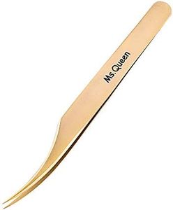 Ms.Queen Eyelash Extension Tweezers Set-Precision Tweezers for 2D-6D Volume&Individual False Lashes Extensions with PU Storage Case-Golden (Dolphin Tweezers/M003-3)