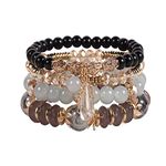 Pugnum Bohemian Bracelet for Women,Stackable Stretch Beaded Bracelets,Multilayer Hippie Boho Bracelets Charms Gift for Women Friend and Girls, 6.7 Inch, Acrylic, crystal