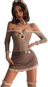 Temptshow Sexy Cosplay Pigiama Hollow Prospettiva Mesh Uniforme Pantyhose Suit Biancheria Intima Giapponese, Cameriera, taglia unica