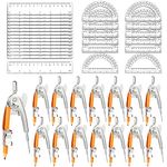 60 Pieces Geometry Math Set Compass for Geometry Math Compass and Protractor Set Include Metal Compass with Pencil Plastic Ruler and Protractor for Student School Office Woodworking Drawing Tools