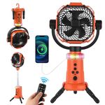 HYFZJMKQ 40000mAh Battery Powered Fan Camping Fan Essentials, Portable Fan Battery Powered Fan, Rechargeable Battery Powered Outdoor Tent Fan with LED Light and Hook, Retractable Stand