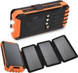 YUVORA Solar Charger with Foldable Panels, Outdoor Power Bank 18W Fast Charging, 1,5000mAh Solar Powered Charger with Camping Light/Flashlight/Compass Type C USB Charger 3 Outputs/Dual Inputs(Orange)