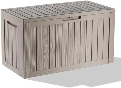 ROJIK Outdoor Storage Housing Deck Box-Waterproof Patio Furniture,Garden Tools,Cushions,Pool Accessories Storage Waterproof Resin Box with Capacity (80 Gal & Cappuccino)