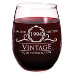 30th Birthday Gifts for Her Him - 1994 Vintage Style Stemless Wine Glass - 30th Birthday Decorations for Women - Dirty 30 Funny Present Ideas - 30 Year Old Birthday Gifts for Women Men - 15 oz