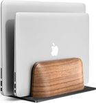 Vertical Laptop Stand, Dual Slot Walnut Wood Laptop Holder for Desk, Natural Wooden & Aluminium Width Adjustable Dock for MacBook and Other Laptops