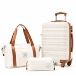 LONG VACATION Carry On Luggage Sets 3 Piece 20 Inch Suitcase Set, ABS+PC Hardshell Lightweight Travel Luggage with Spinner Wheels & YKK Zipper TSA Lock (White-Brown,20 INCH)