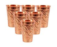 IndianArtVilla 4.5" X 3.0" Handmade 100% Pure Copper Set of 6 Glass Cup Volume 350 ML Water Storage Home Decorate Good Health Benefits Yoga, Ayurveda