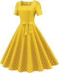 Generic Womens 1950s Vintage Polka Dots Audrey Hepburn Dress Rockabilly Prom Cocktail Tea Party Homecoming Wedding Swing Dress (AU, Alpha, Small, Regular, Regular, Yellow)