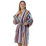 Rangoli Pinstripe 100% Cotton Bathrobe for Men & Women with Matching Slippers | 420 GSM Unisex Bath Robes with Pockets, Lightweight & Highly Absorbent Full Sleeves Bath Gown/Bath Robe | Off White, L