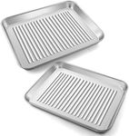 P&P CHEF Small Toaster Oven Pan Set of 2, 10.4 x 8 x 1 Inch Stainless Steel Mini Baking Pan for Cooking & Roasting, Corrugated Bottom Toaster Oven Trays, Healthy & Durable, Dishwasher Safe