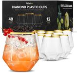 Kitchen Lux 40 Pack Diamond Wine Glasses - Elegant & Unbreakable Plastic Cocktail Glasses for Indoor and Outdoor Fancy Occasions - Premium Plastic Stemless Disposable Wine Glasses with Diamond Shape