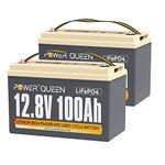 Power Queen 2 Pack 12V 100Ah LiFePO4 Battery, Built-in 100A BMS, Group 31, Lithium Battery 2560Wh, 4000-15000 Cycles, Support in Series/Parallel, widely Used for Solar Home System, RV, Off-Grid Life